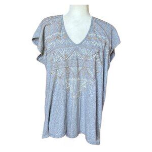 Johnny Was Blue Shirt w/ Embroidered Design Boho Bohemian, Size 1X